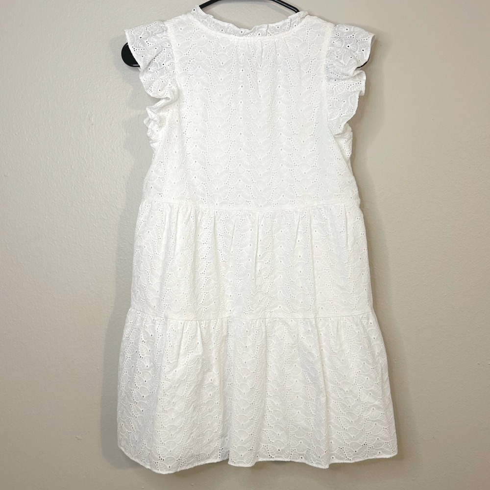 A Loves A Girls Eyelet Tiered Dress Kids Size L White Flutter Sleeve Boho - Picture 3 of 7